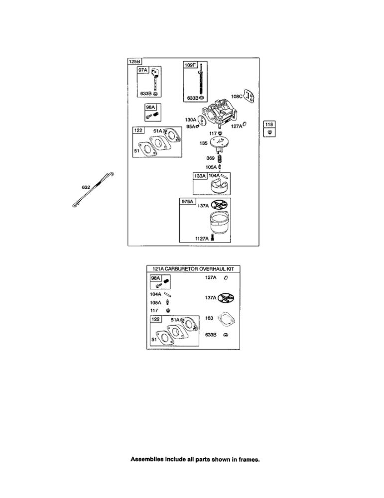 Carburetor Diagram and Parts List for 20P400 0015-0019 Briggs and Stratton Engine